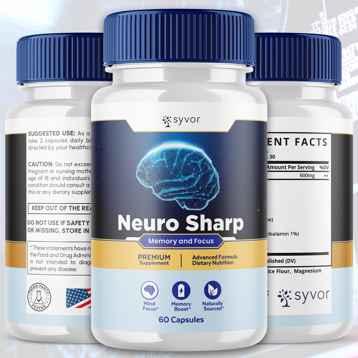 (3 Pack) Neuro Sharp Nootropic All Natural Formula Brain Supplement 180 Capsules