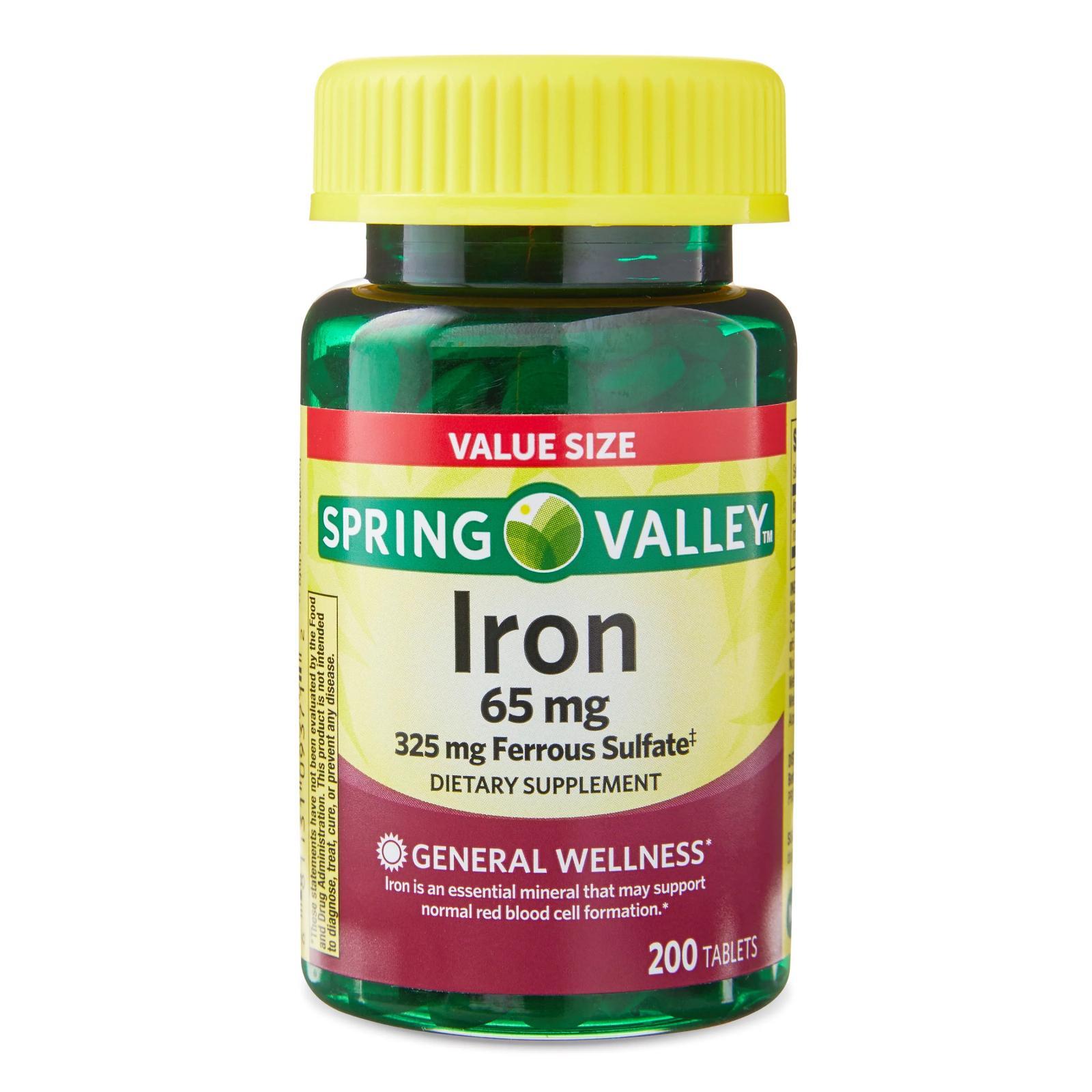 Iron 65 Mg Support Red Blood Cell Production Ferrous Sulfate 325 Mg, 200 Tablets
