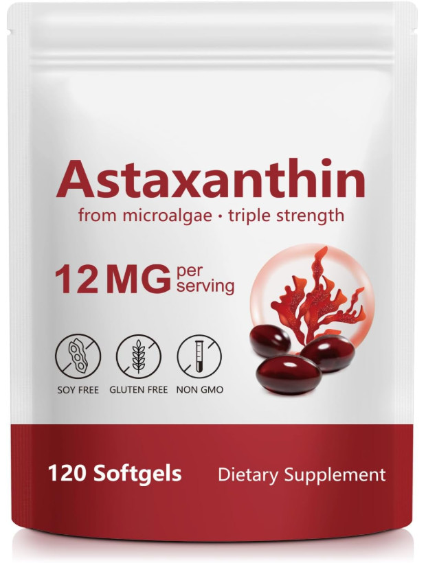 Astaxanthin 12mg 120 Softgels, 4 Month Supply,Triple Strength,Non-GMO,Eye Health