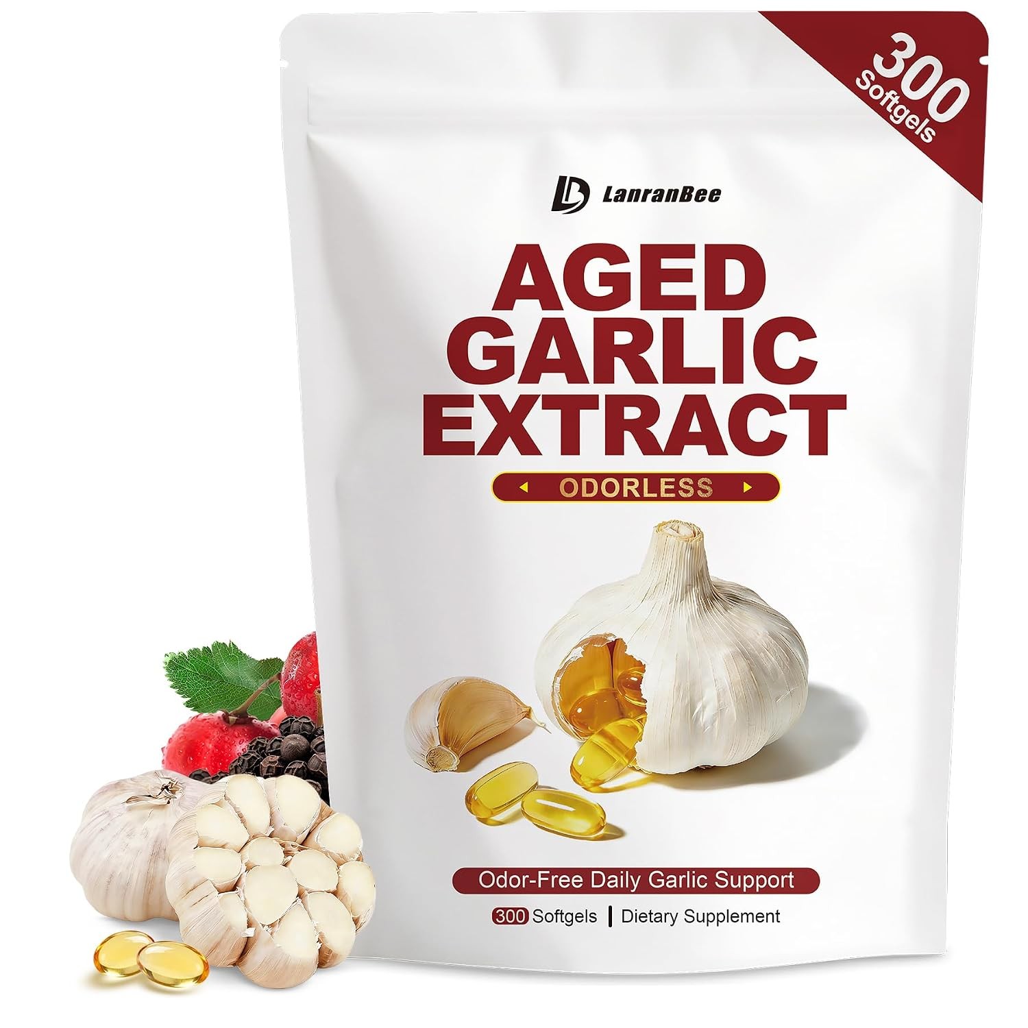 Aged Garlic Extract 750mg Softgels, Odorless Garlic Supplement, Standardized for