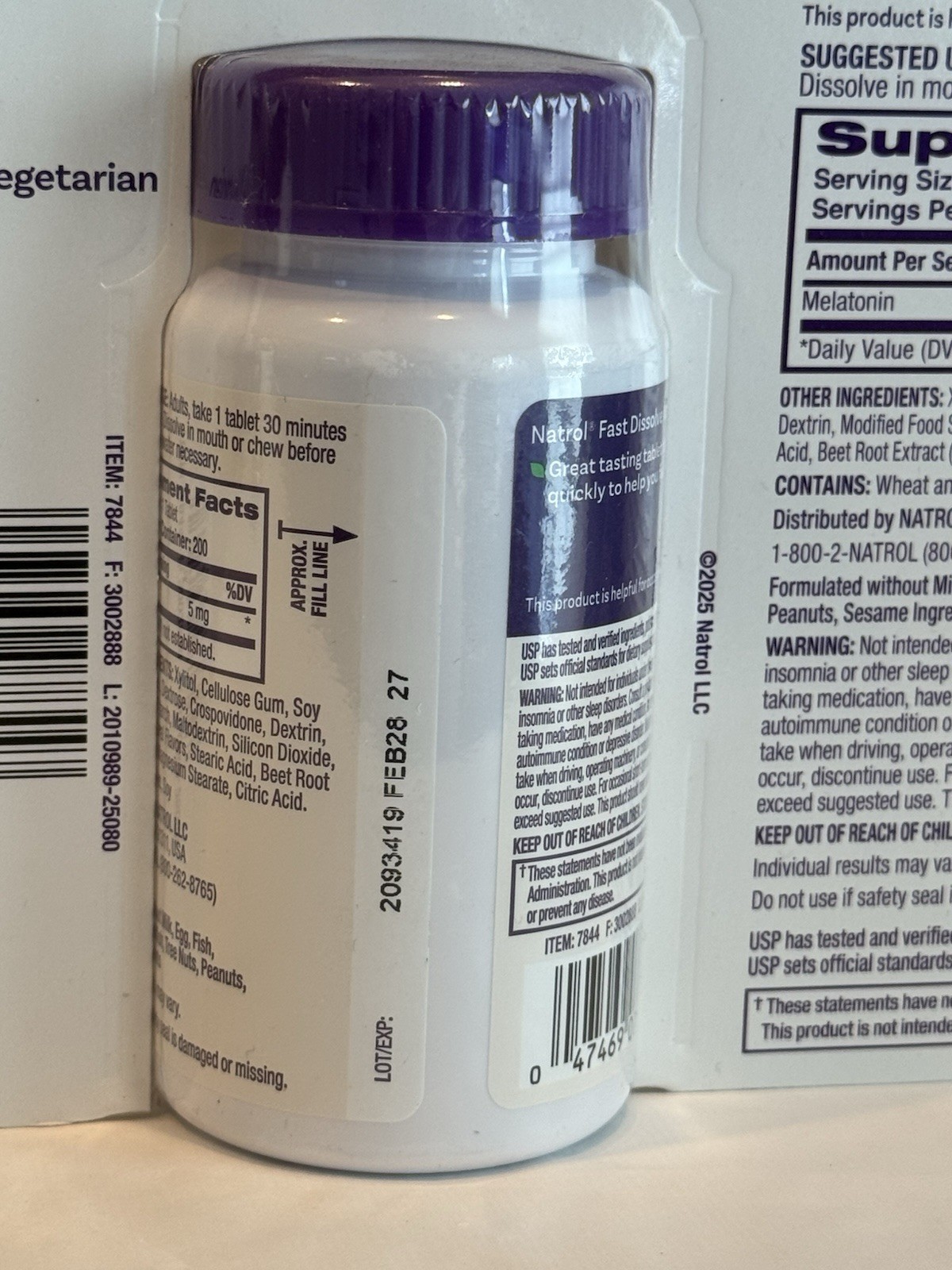 Natrol Melatonin 5 Mg Fast Dissolve 200 Strawberry Flavor Tablets Exp 02/2027