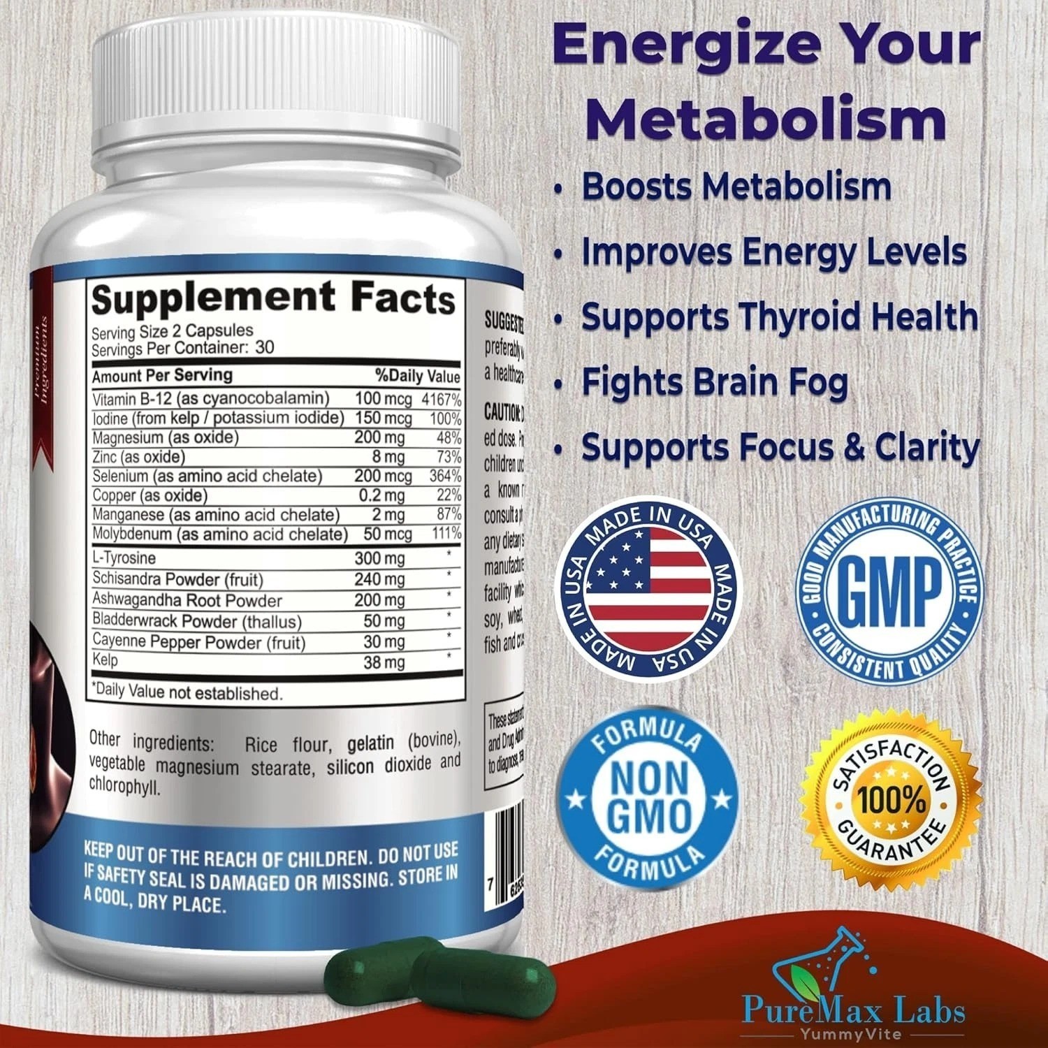 Thyroid Support with Iodine – Metabolism Booster, Energy Booster, Increase Focus