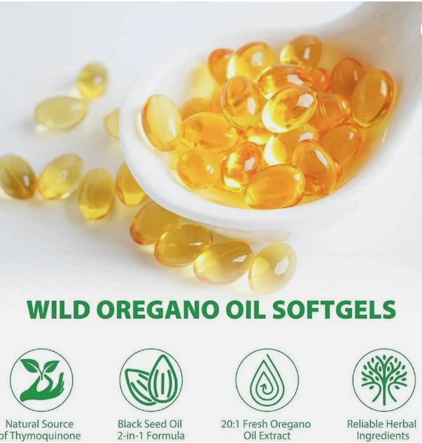 2 in 1 Oil of Oregano & Black Seed Softgels Count with Carvacrol,Immune Supports