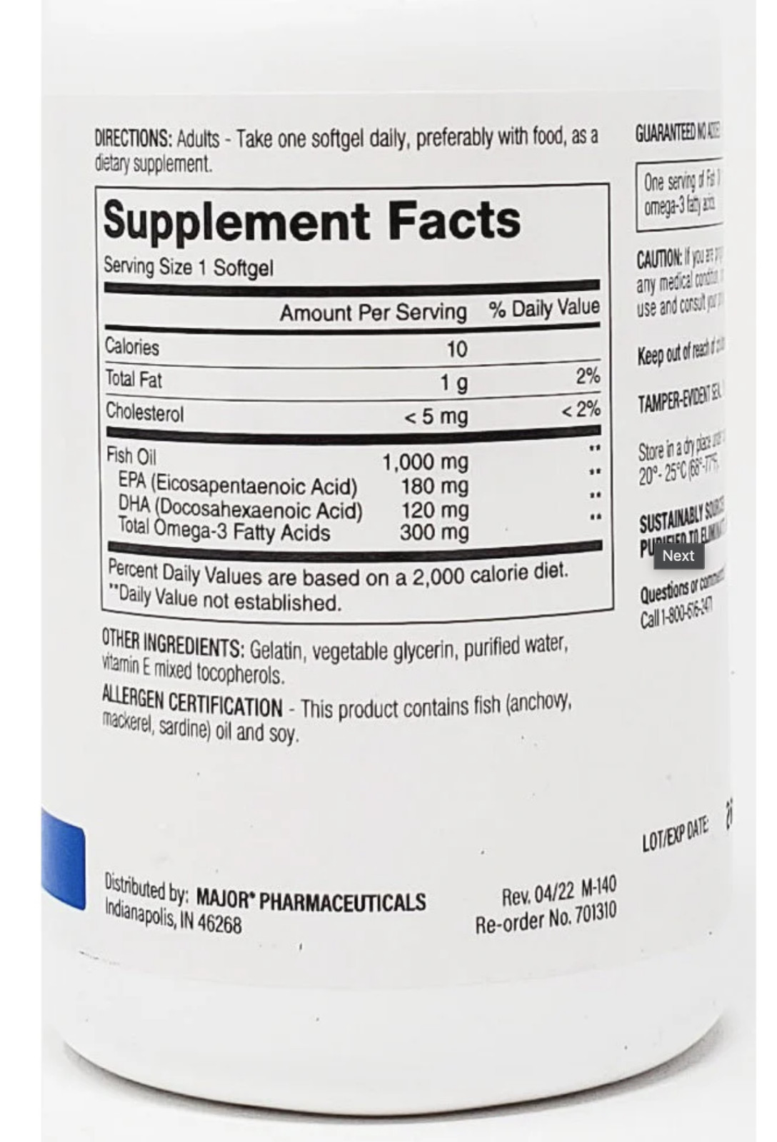 Rugby High Potency Fish oil Omega 1000mg -100 Softgels EXP:08/2026