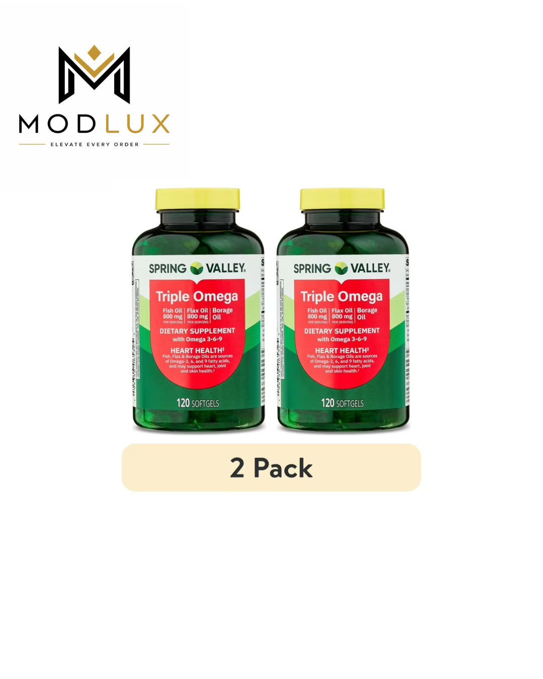 (2 pack) Spring Valley Triple Omega Softgels, Fish Flax & Borage, 120 Count