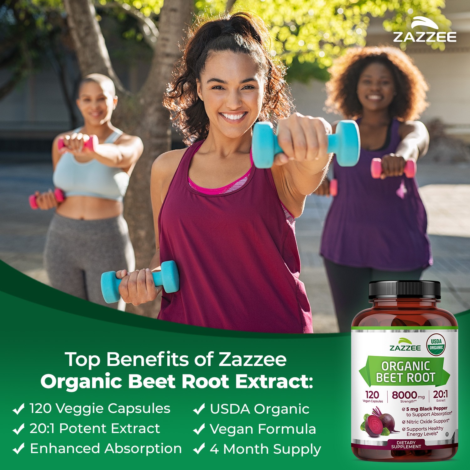 USDA Organic Extra Strength Beet Root 20:1 Extract 8000 mg Strength 120 Capsules