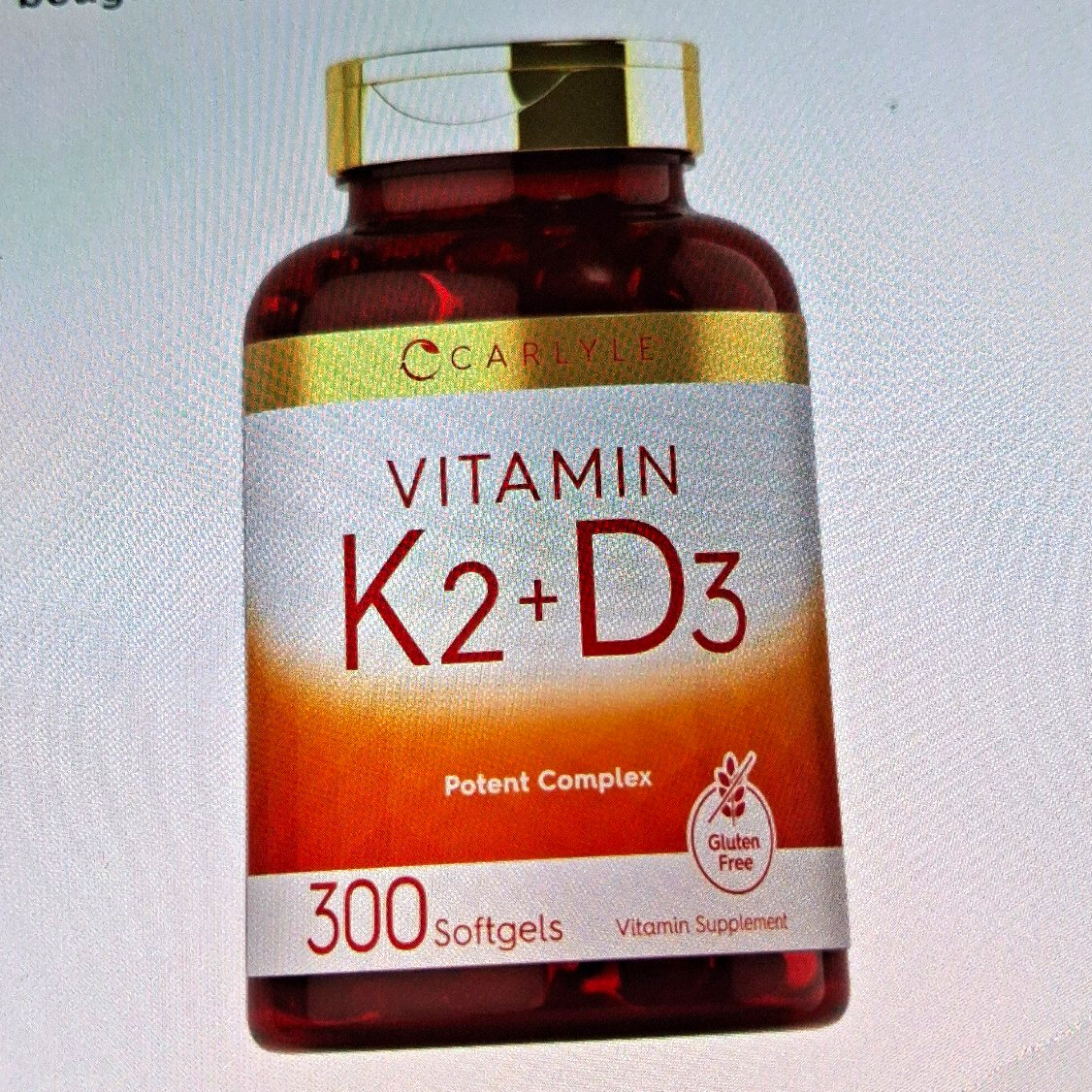 Carlyle Vitamin K2 + D3 250 mcg (10,000 IU) Softgels 300 Count, Gluten-Free