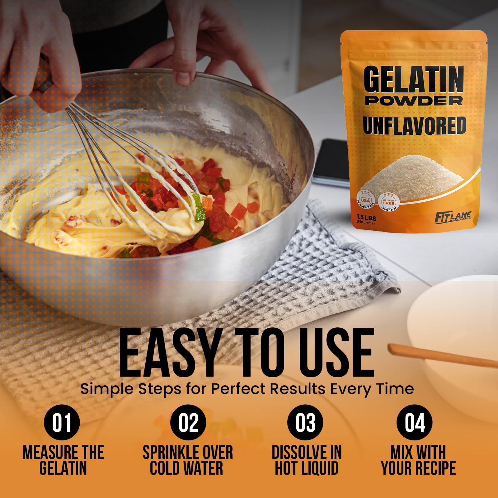 Gelatin Powder Unflavored 1.3 lbs Bulk Bag for Baking, Cooking & Beauty