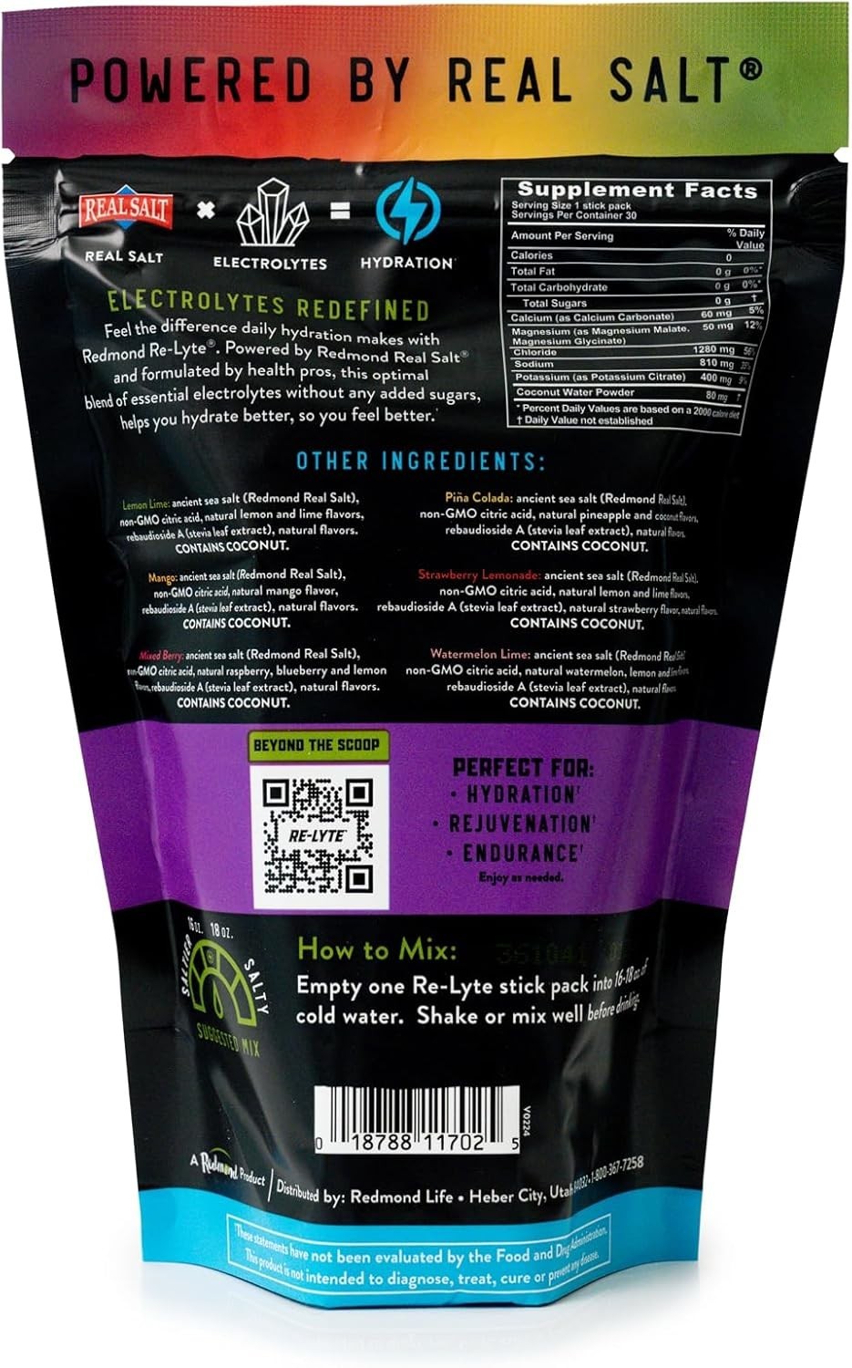 REDMOND Re-Lyte Hydration Electrolyte Powder Mix, Variety Pack, 30 Stick Packs