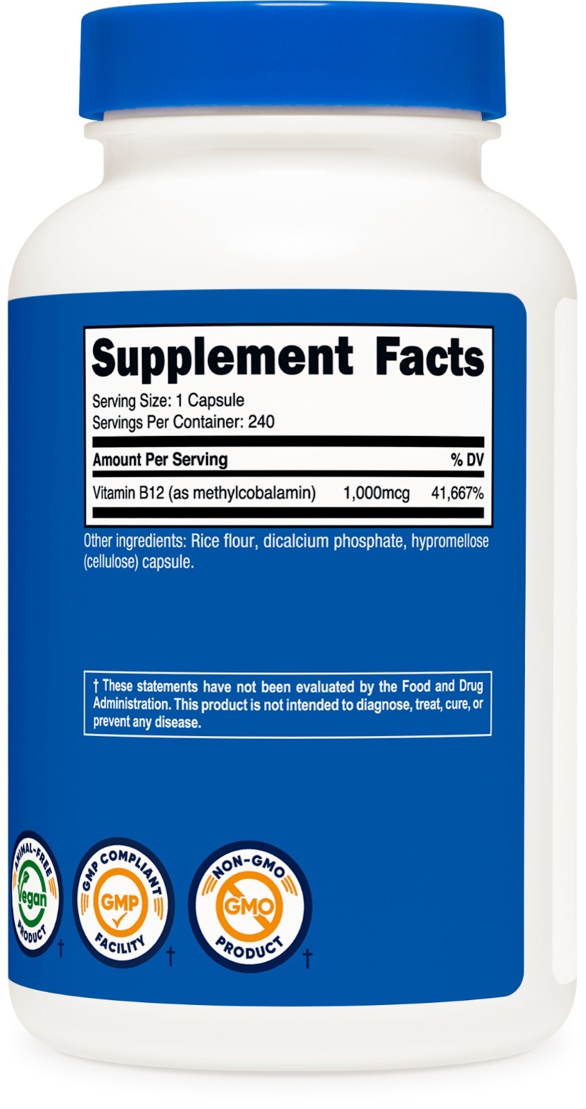 Nutricost Vitamin B12 (Methylcobalamin) 1000mcg, 240 Capsules – Non-GMO
