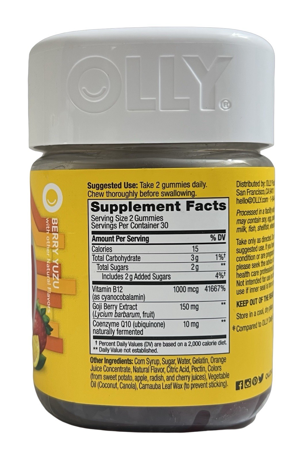 OLLY Extra Strength Daily Energy Gummy, Caffeine Free, 1000mcg Vitamin B12 60 Ct