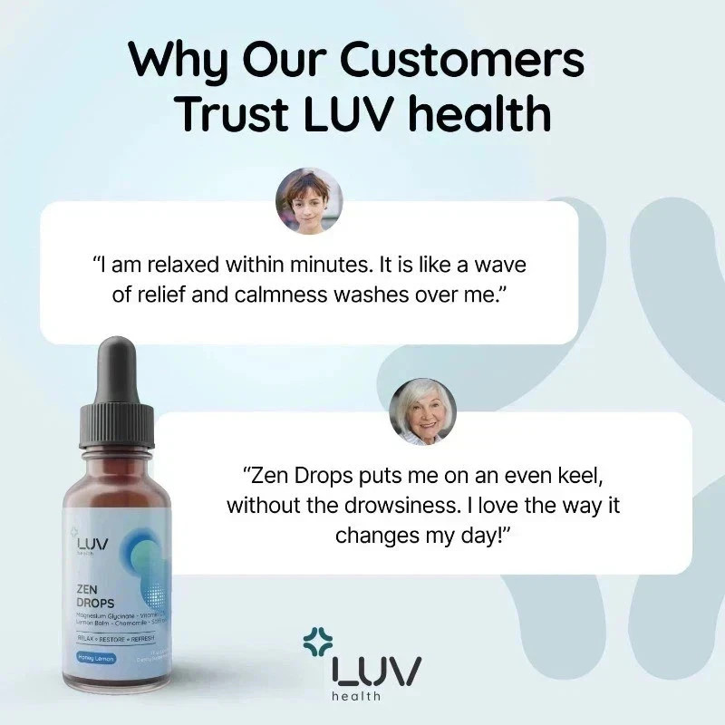 LUV Zen Drops Stress Support with Magnesium Glycinate and Lemon BalM 2 PACK.