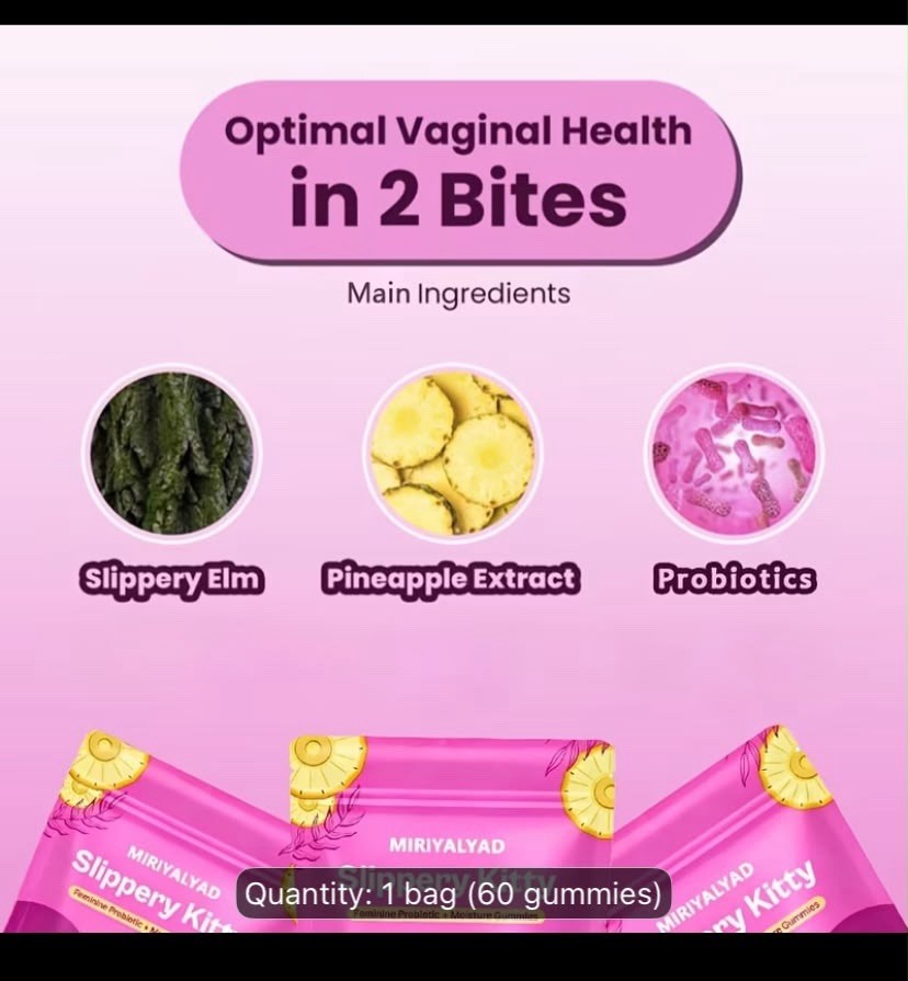 1pk Slippery Kitty Women’s Probiotic Gummies 60counts Pineapple Flavor Glue Free