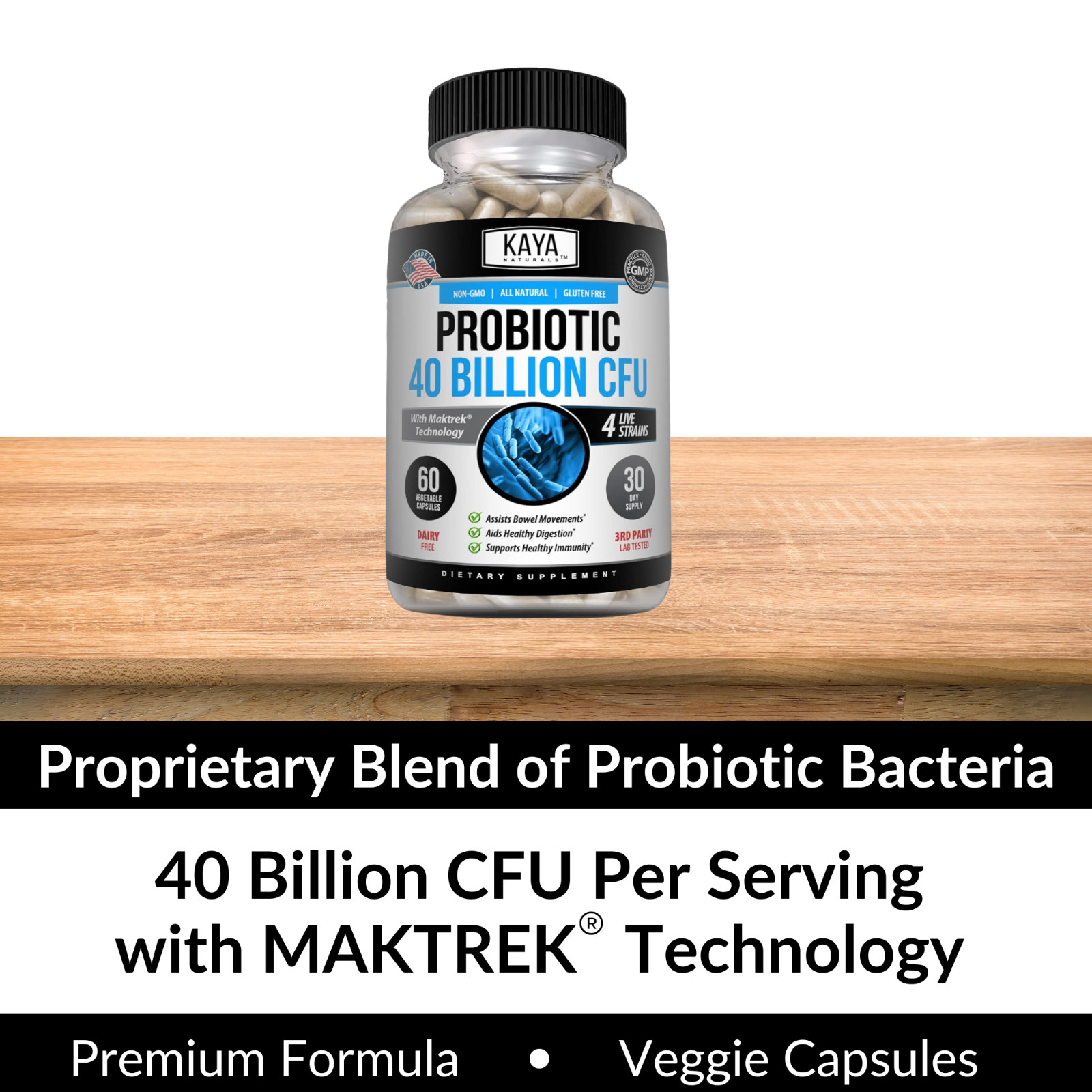 Probiotic 40 Billion CFU Guaranteed Potency Digestive Immune Health 60 Capsules
