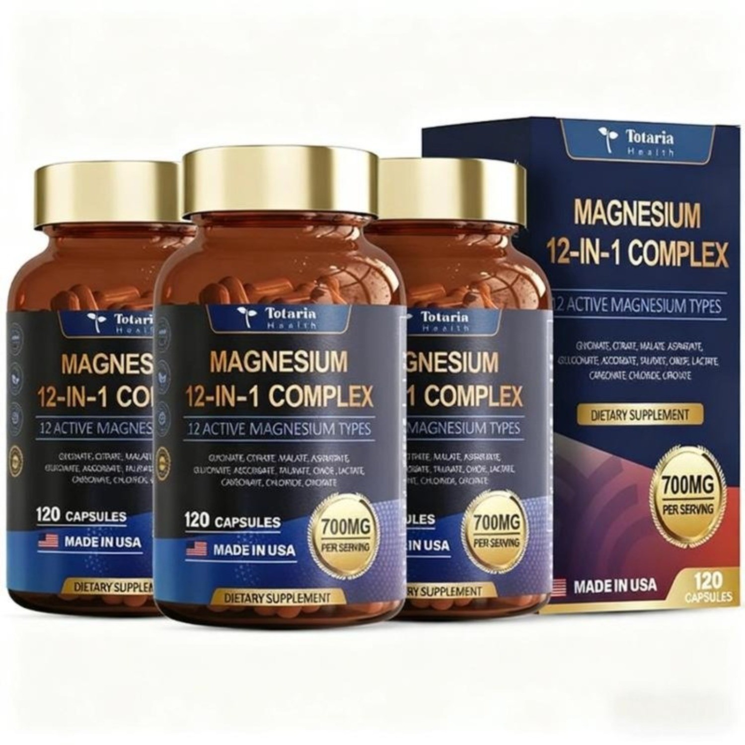 1/2/3-bottle Totaria Magnesium 12-in-1 Complex 700mg Daily Mineral Nutrient