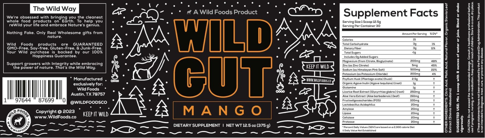 Wild Gut Daily Electrolyte Drink Powder for Digestive Support: Psyllium Husk