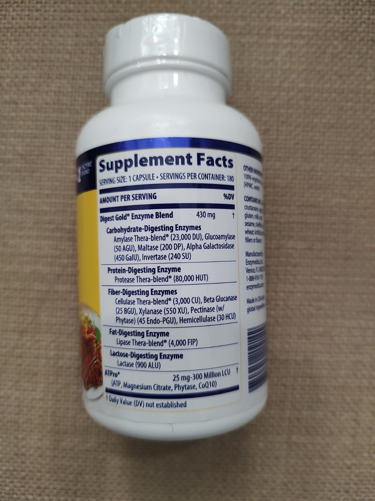 Enzymedica Digest Gold With ATPro Digestive Enzyme 180 Caps Exp 2028