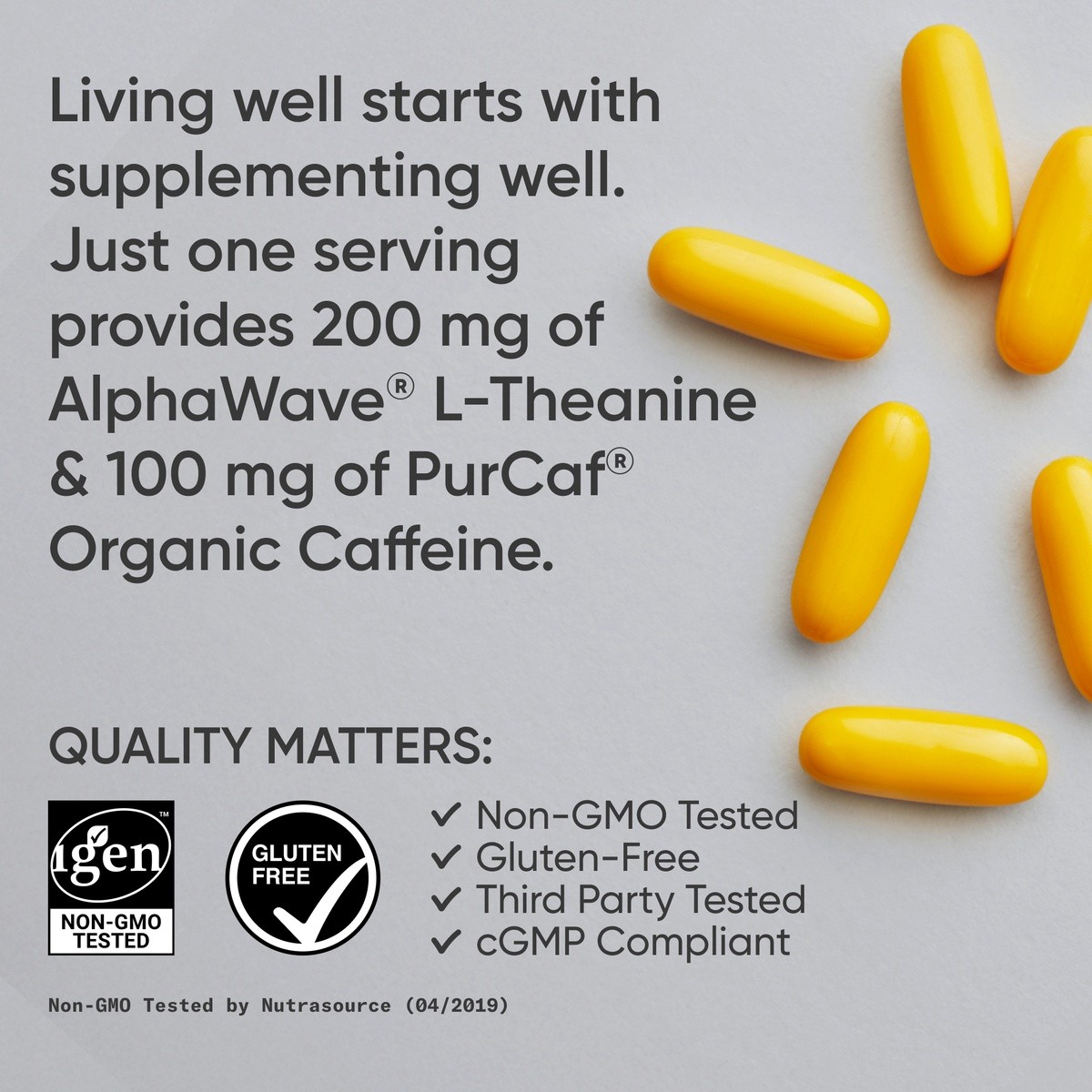 L-Theanine Supplement with Caffeine & Coconut MCT Oil – 60 Liquid Softgels