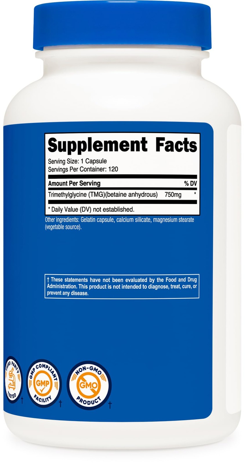 Nutricost TMG (Trimethylglycine) 750mg, 120 120 Count (Pack of 1), Multicolor