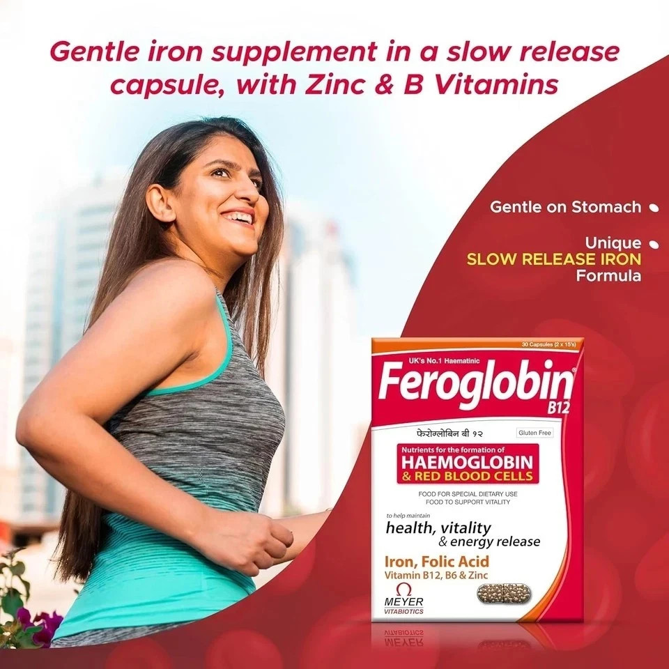 3 x Feroglobin B12 Capsules 30 Iron Folic Acid B6 B12 Zinc Hemoglobin Support