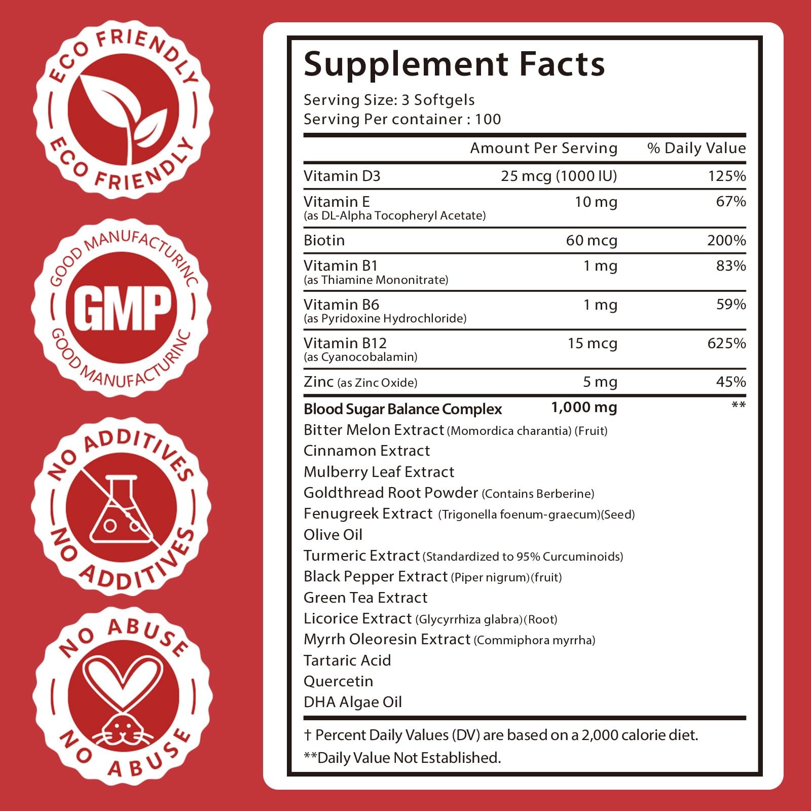 300 Softgels Blood Sugar Complex Supplement | 20+ 300 Count (Pack of 1)