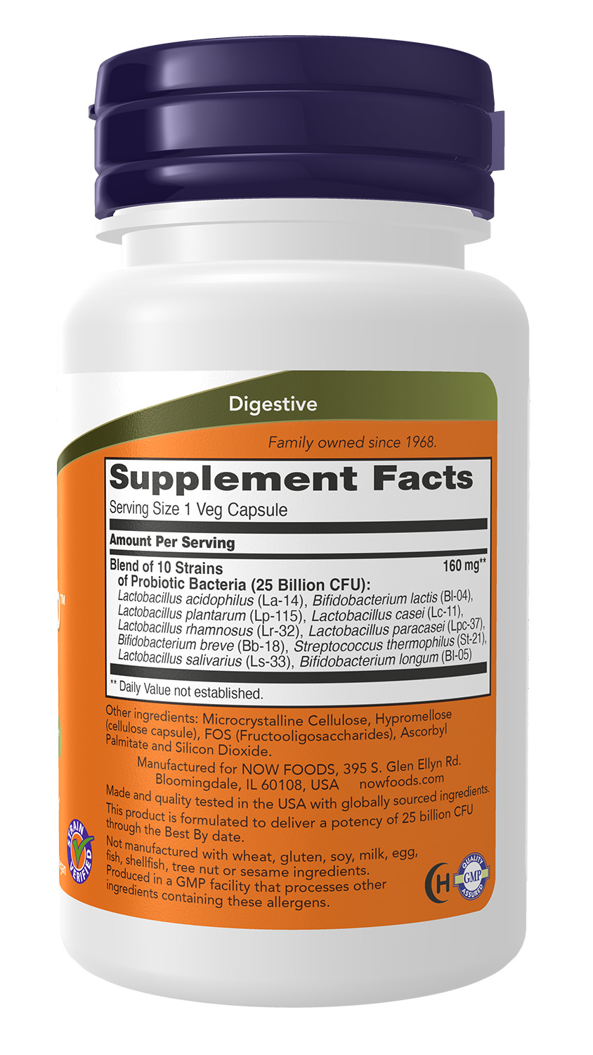 Now Foods Probiotic-10, 25 Billion, 10 Probiotic Strains, 50 Veg Caps 08/25EXP