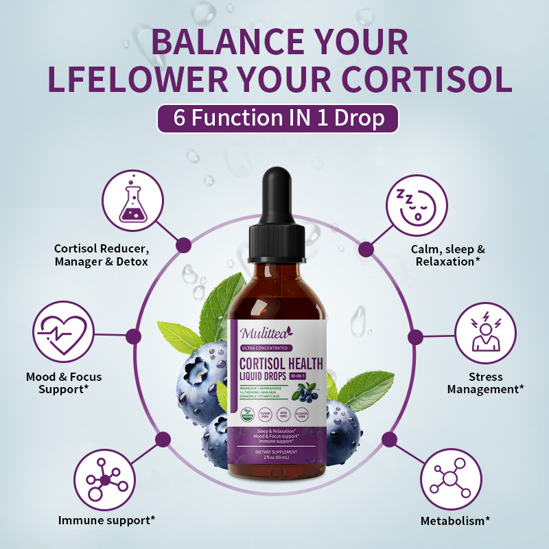 2x Cortisol Support Supplement Stress Relief & Cortisol Manager Liquid Drop