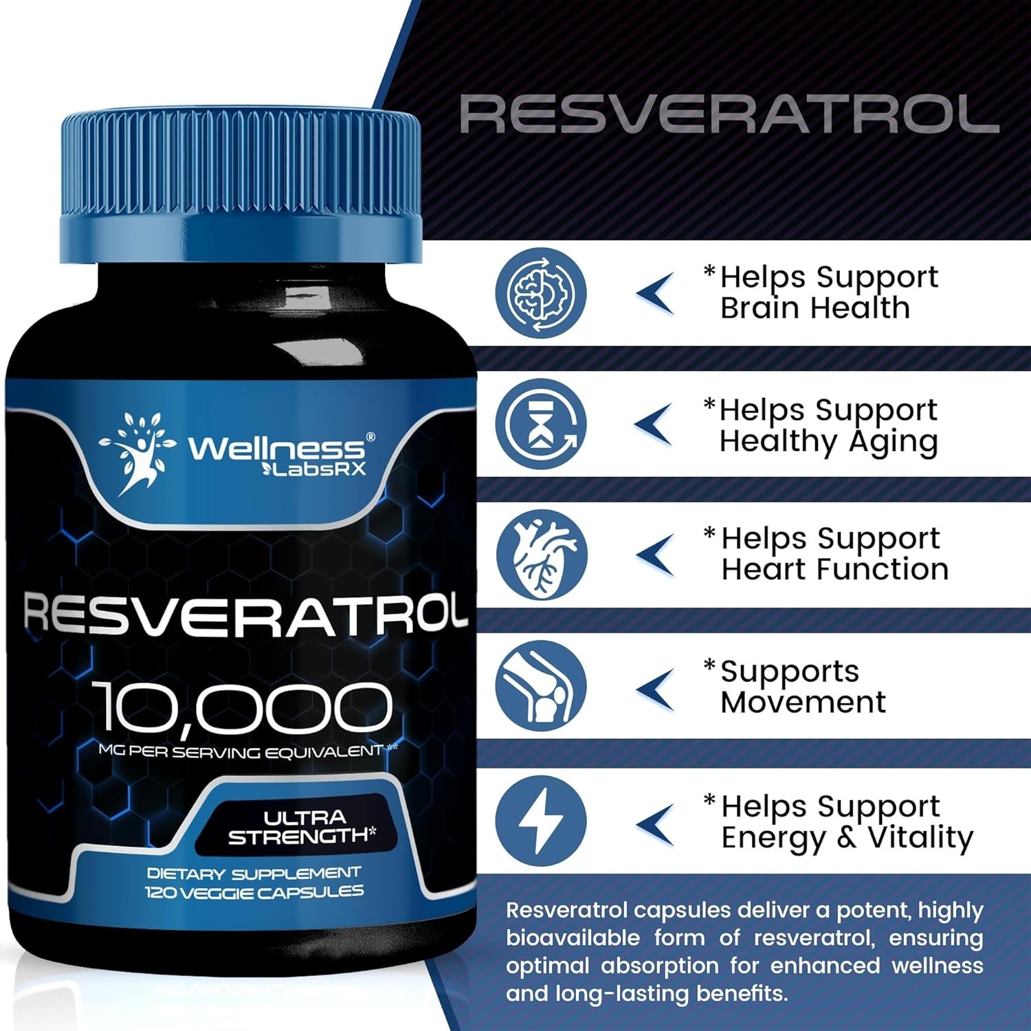 Resveratrol Extract 10000mg 120 Caps Maximum Strength Made in the USAAntioxidant