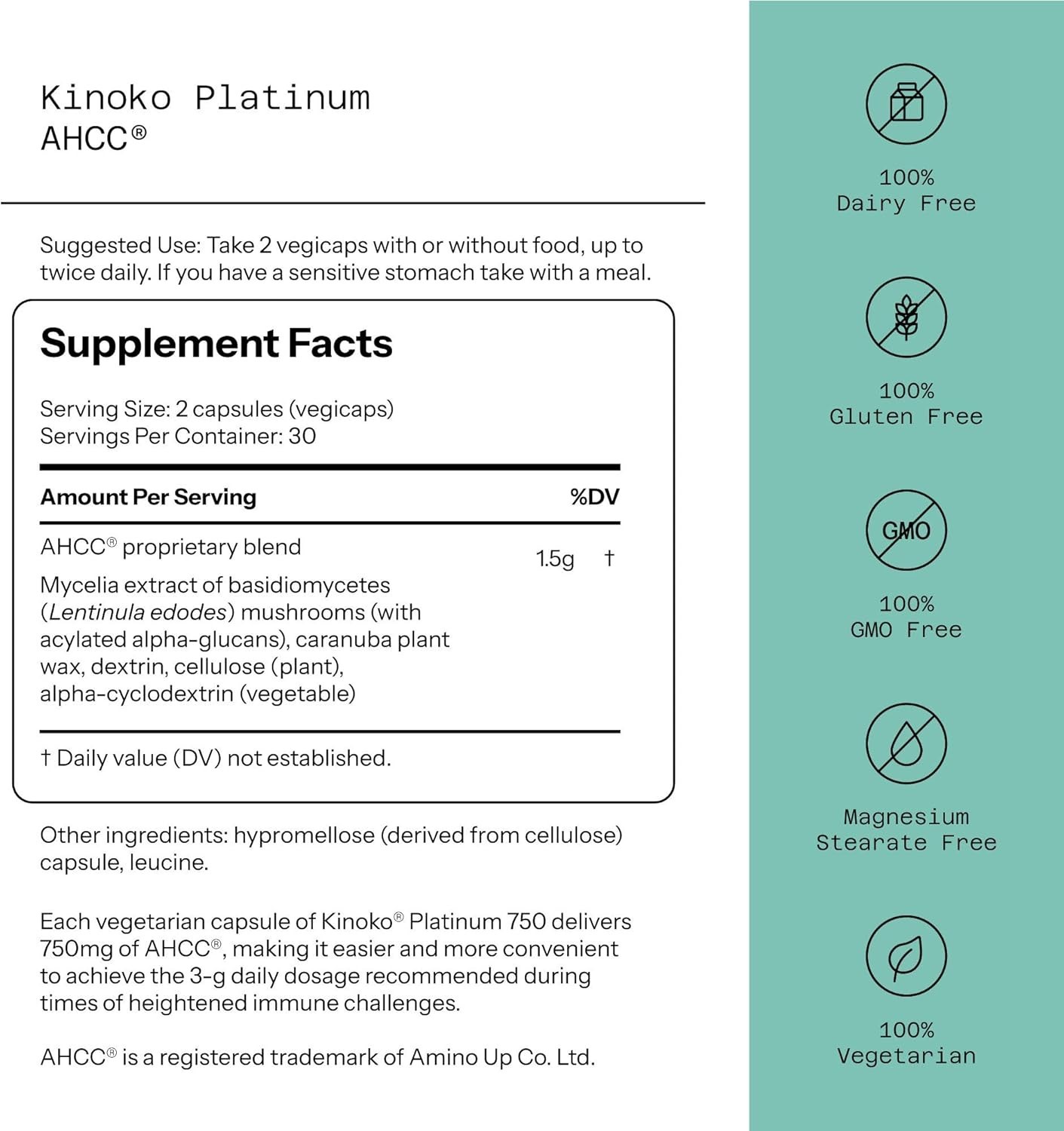 Quality of Life Premium Kinoko Platinum AHCC 60 Count (Pack 1/2/3/5), Brown