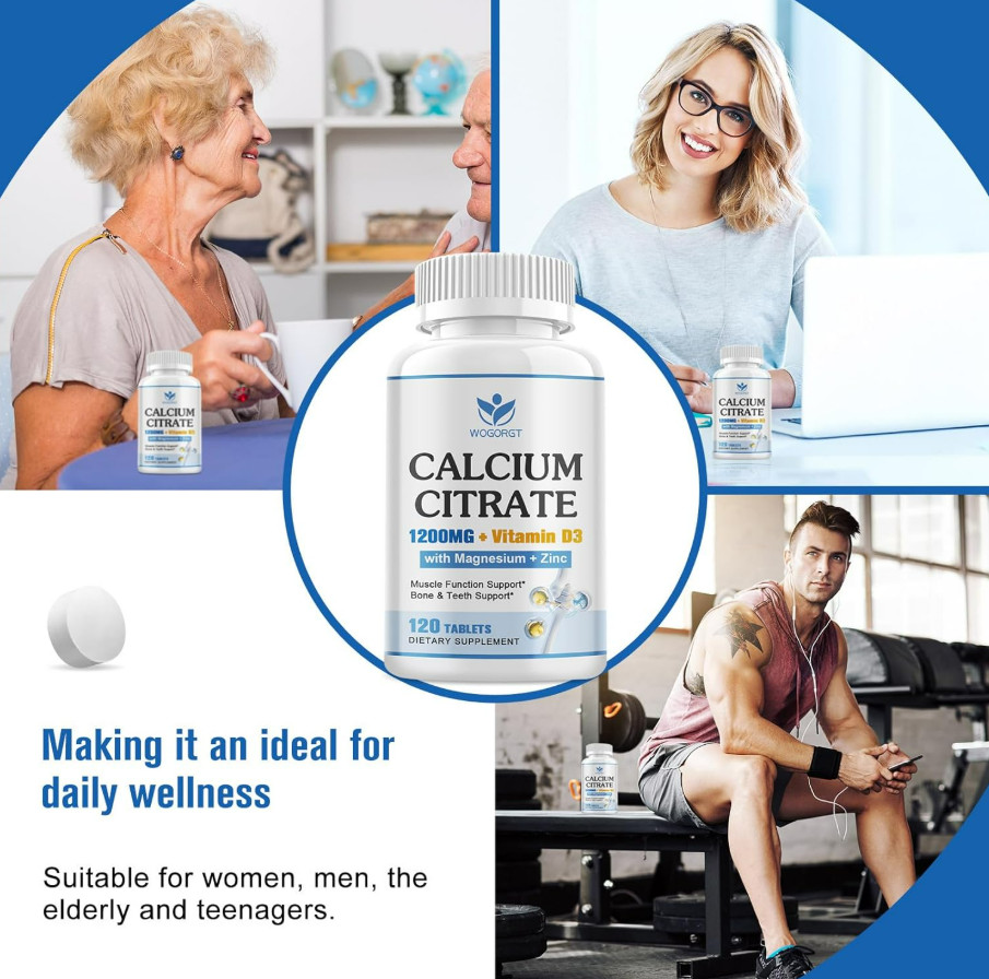 Calcium Citrate 1200mg with D3, Magnesium & Zinc for Bone and Immune Health Aids