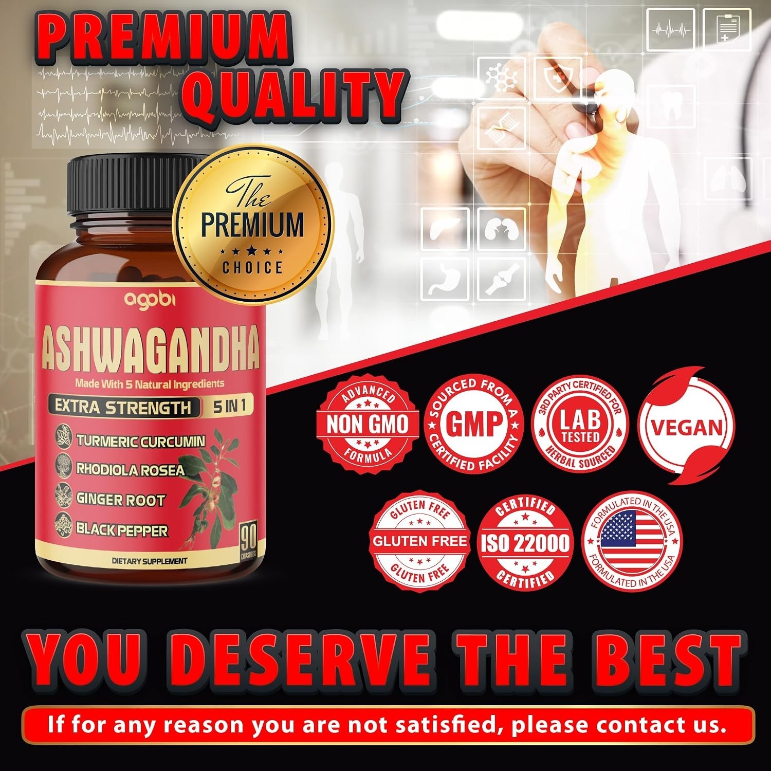 90 Ashwagandha Capsules for Immune Support & Mood Balance, 3- Supply