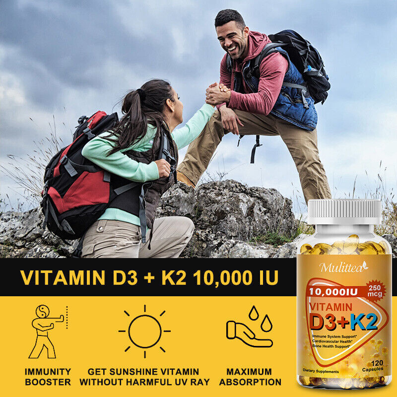 Vitamin K2 (MK7) with D3 10,000 IU Supplement, BioPerine Capsules, Immune Health