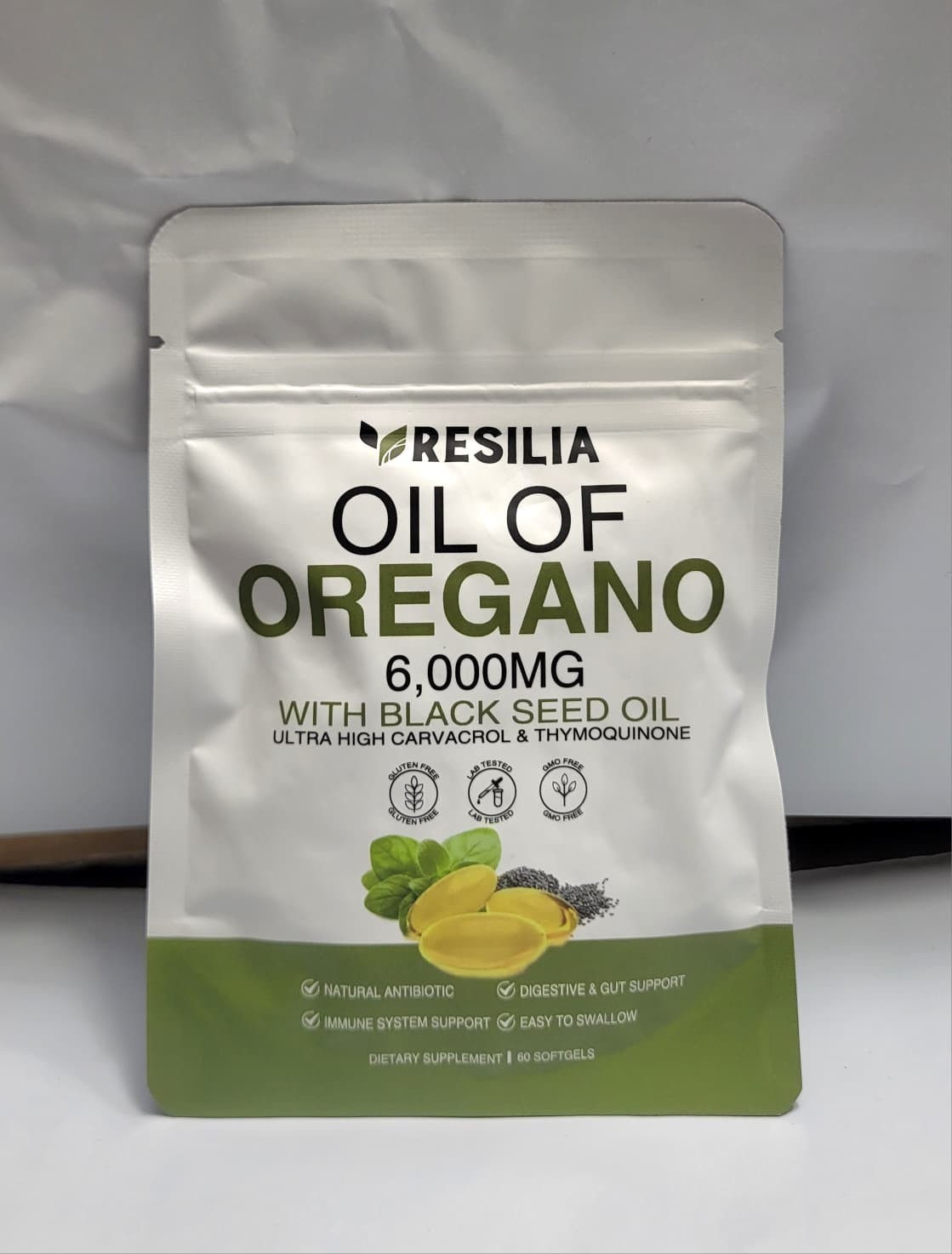 2 Sealed Resilia Oil Of Oregano 6,000 Mg, With Black Seed Oil, 60 Softgels Each