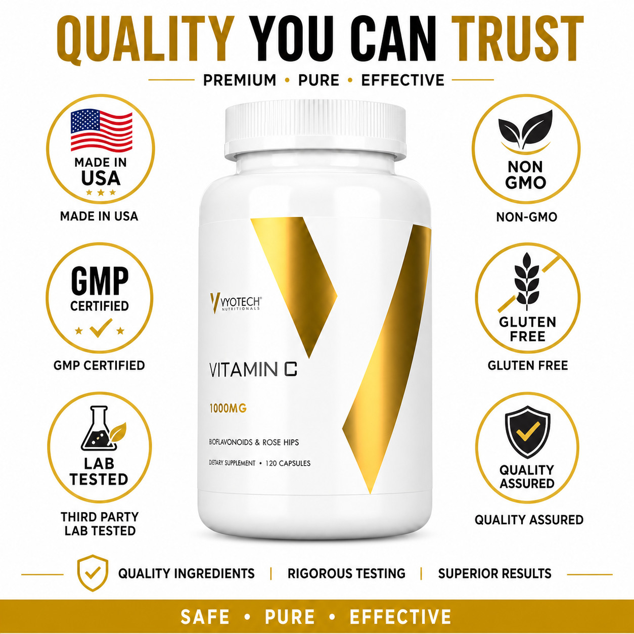 Vitamin C 1000 mg Buffered Capsules 240 Count 2 Pack Non Acidic Easy on Stomach