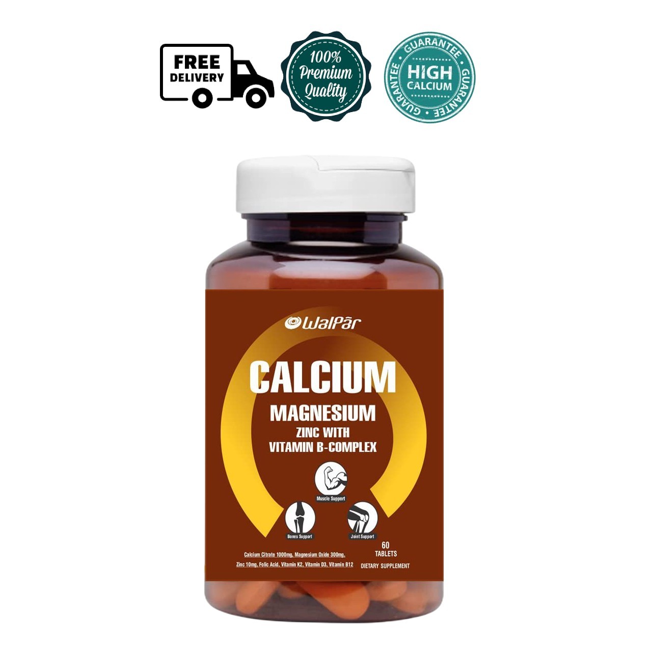 WAL.PAR Calcium Citrate 1300mg Magnesium Zinc D3 B12 B Complex