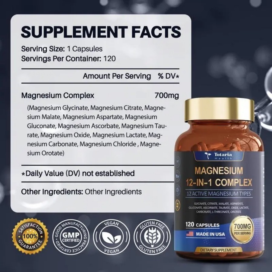 Magnesium 12-in-1 Complex 700mg – Sleep, Muscle & Heart Support – 60ct