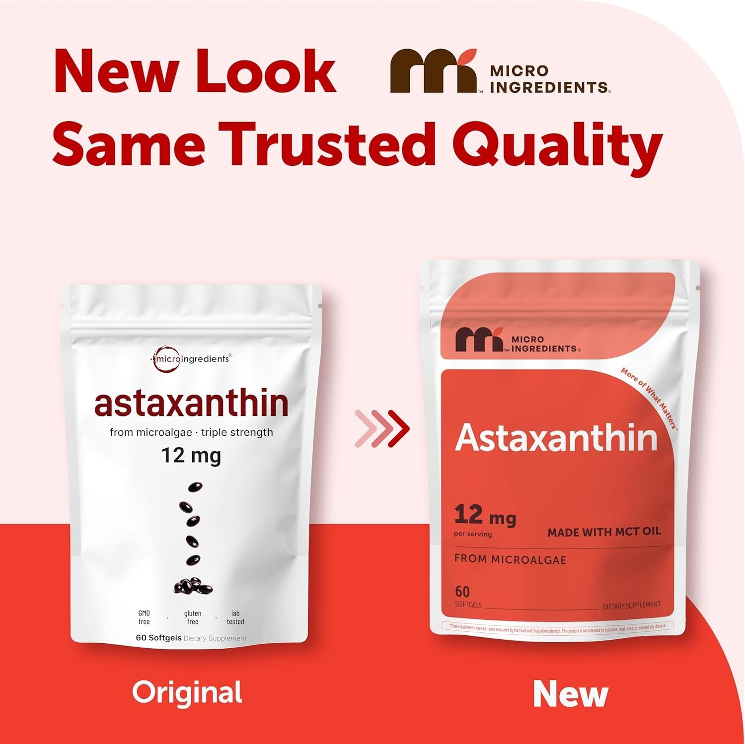 Astaxanthin 12mg Softgels with MCT Oil – 60 Non-GMO & Gluten-Free Softgels