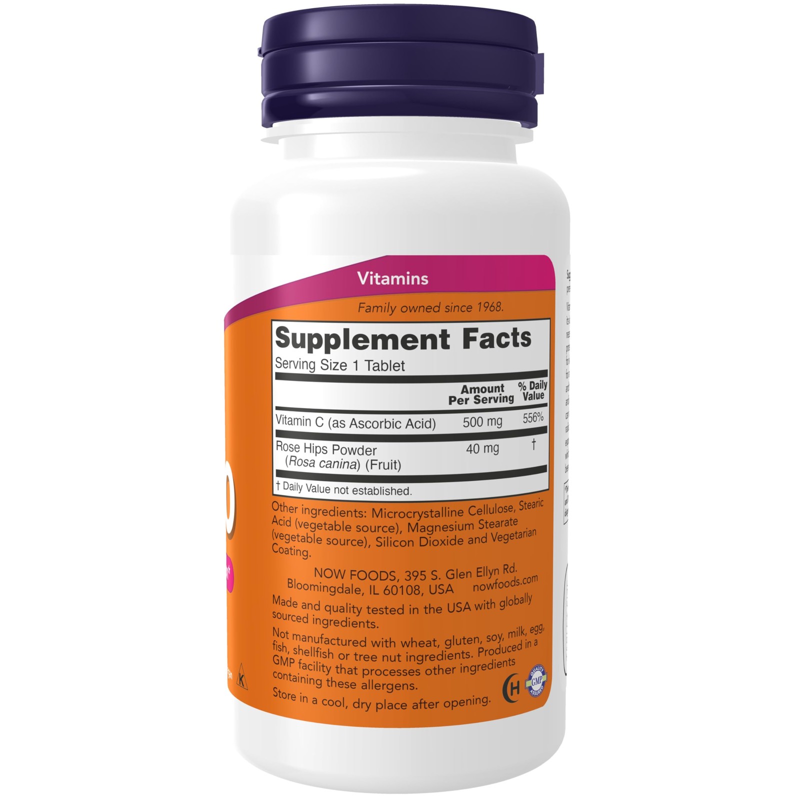 Now Vitamin C 500Mg With Rose Hips Antioxidant Support Non-gmo Vegan 100 Count