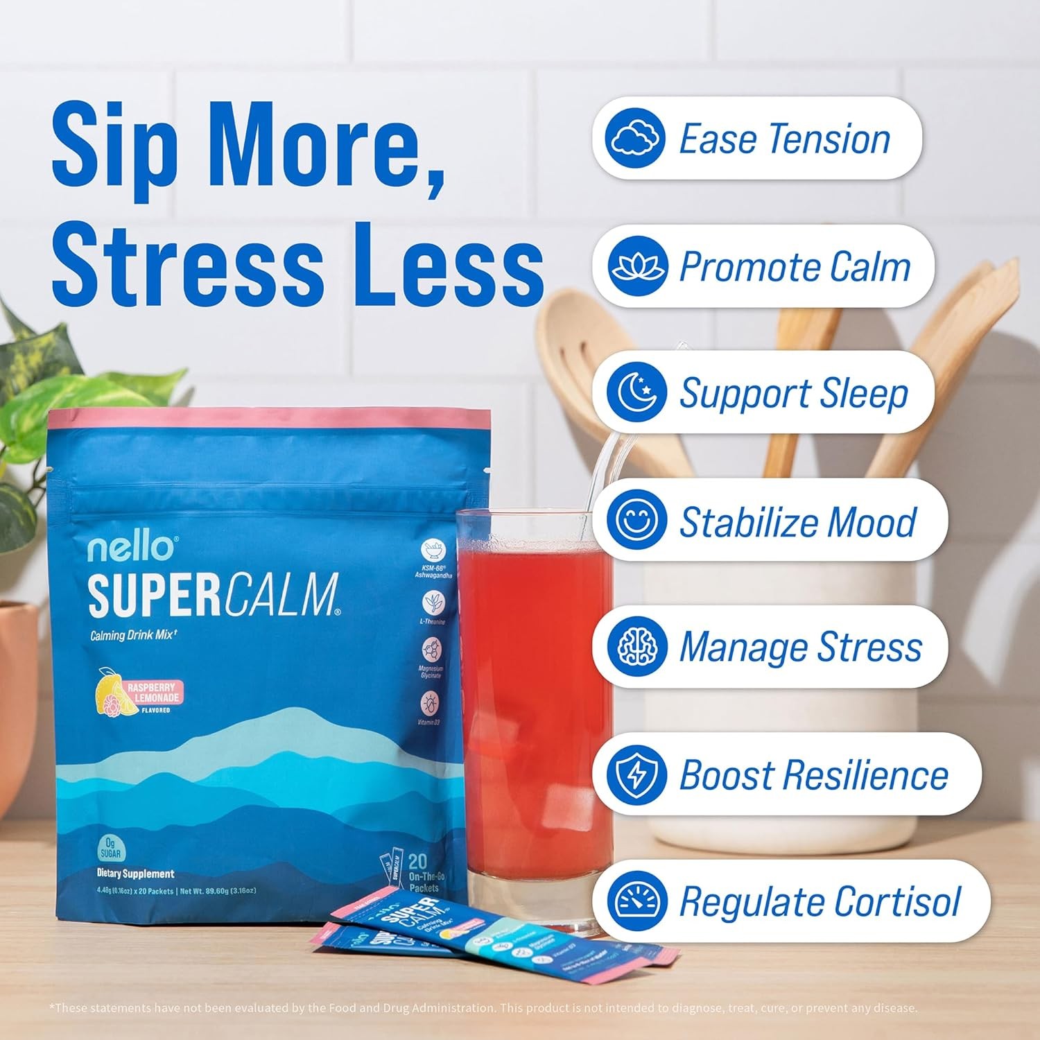 Calming Natural Powder Drink Mix Stress Relief & Restful Sleep Wellness Support