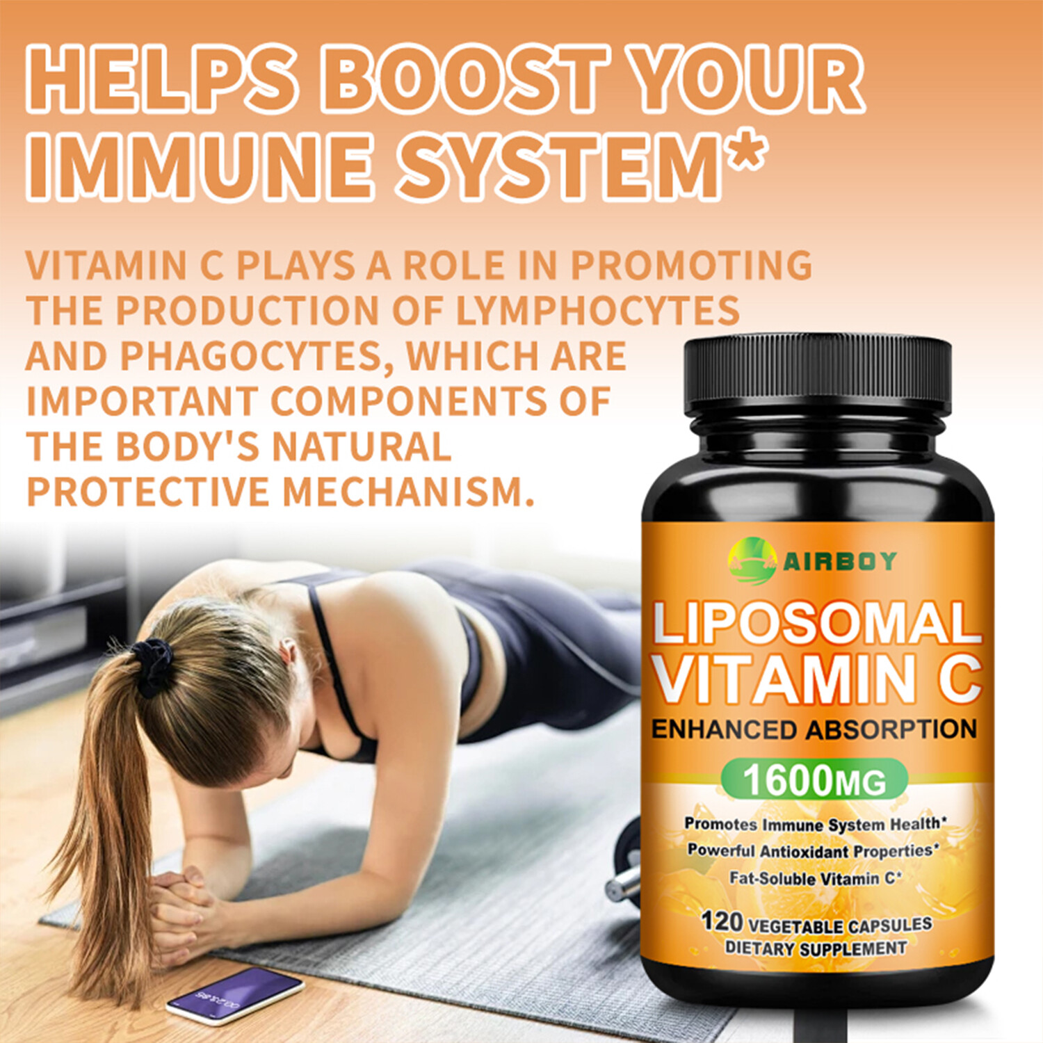 120pcs Liposomal Vitamin C 1600mg – High Absorption, Fat Soluble Vit Supplements