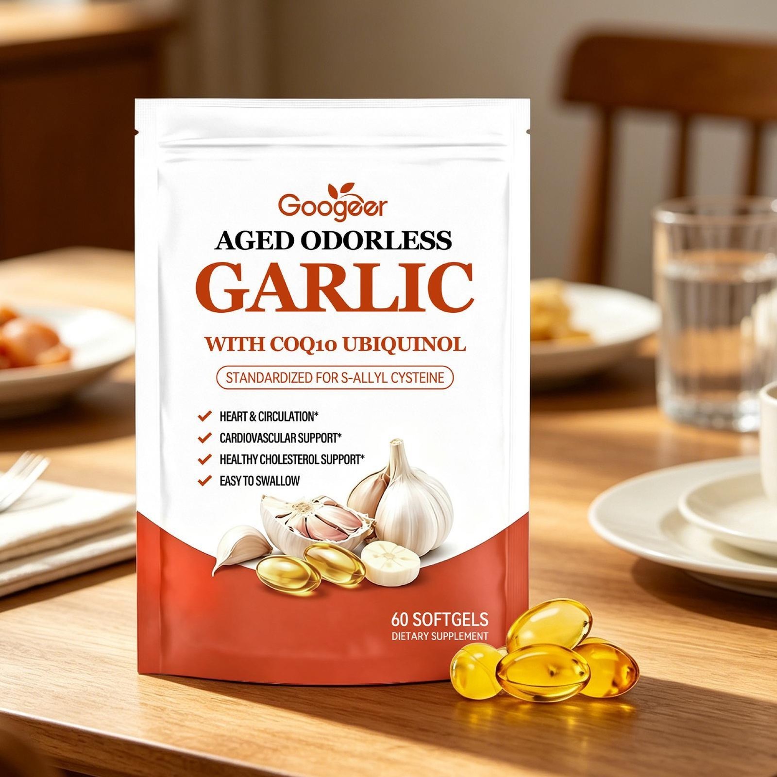 5x Odorless Age-Resilient Aged Garlic 600 mg Softgels (60 Count) with CoQ1* USA