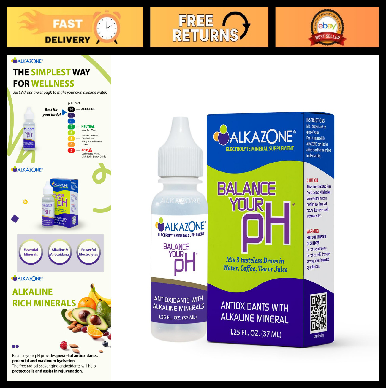 Alkaline Mineral Drops for pH Balance – 1.25 Oz, Yields 10 Gallons, Portable Ant