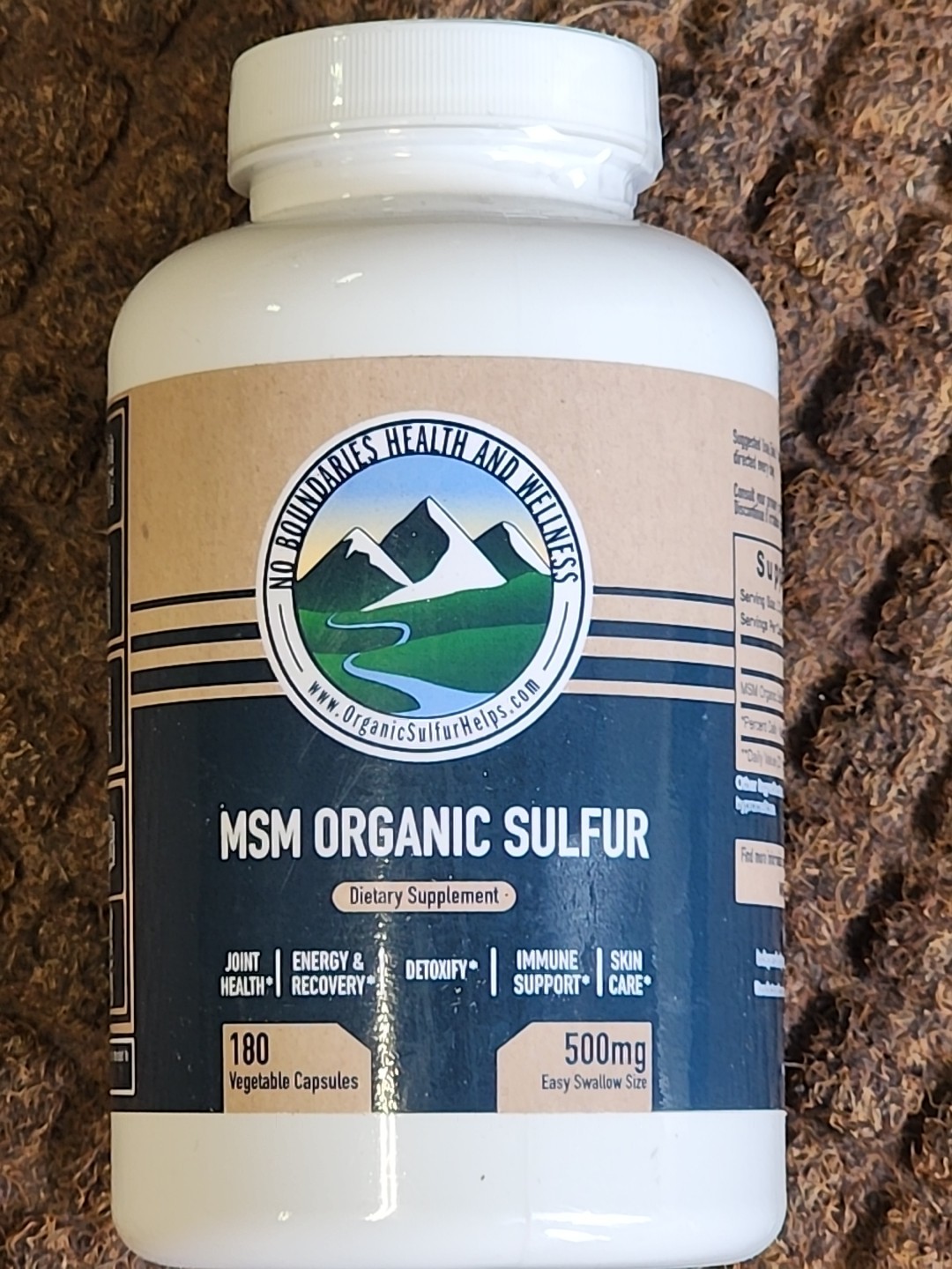 500mg MSM Organic Sulfur by No Boundaries Health Ex 08/2027 180 Ct