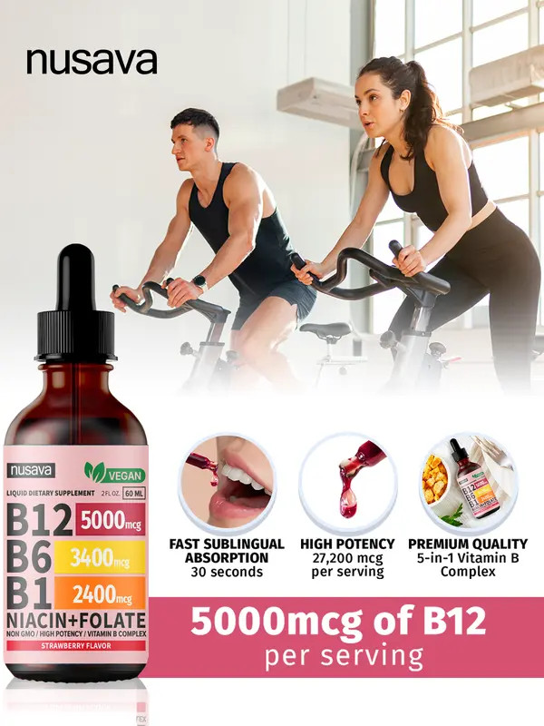 Nusava Vitamin B complex – B 12, B 6 & B 1 + Niacin & Folate 60ML Free Shipping