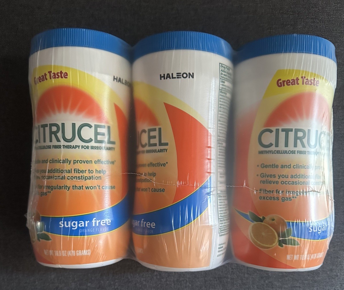 Citrucel Sugar Free Fiber Powder For Occasional Constipation Relief Orange 3pk