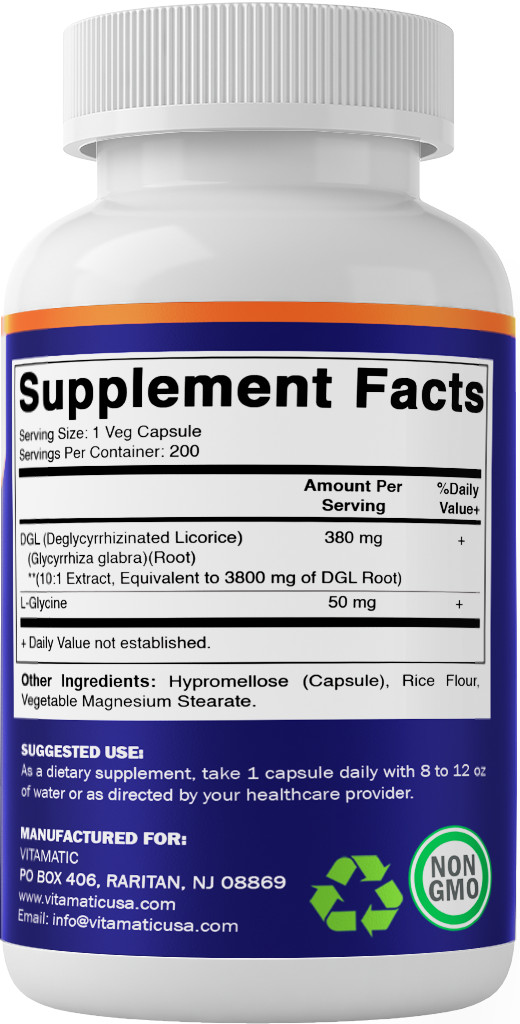 Vitamatic DGL Licorice 3800mg Equivalent 200 Capsules