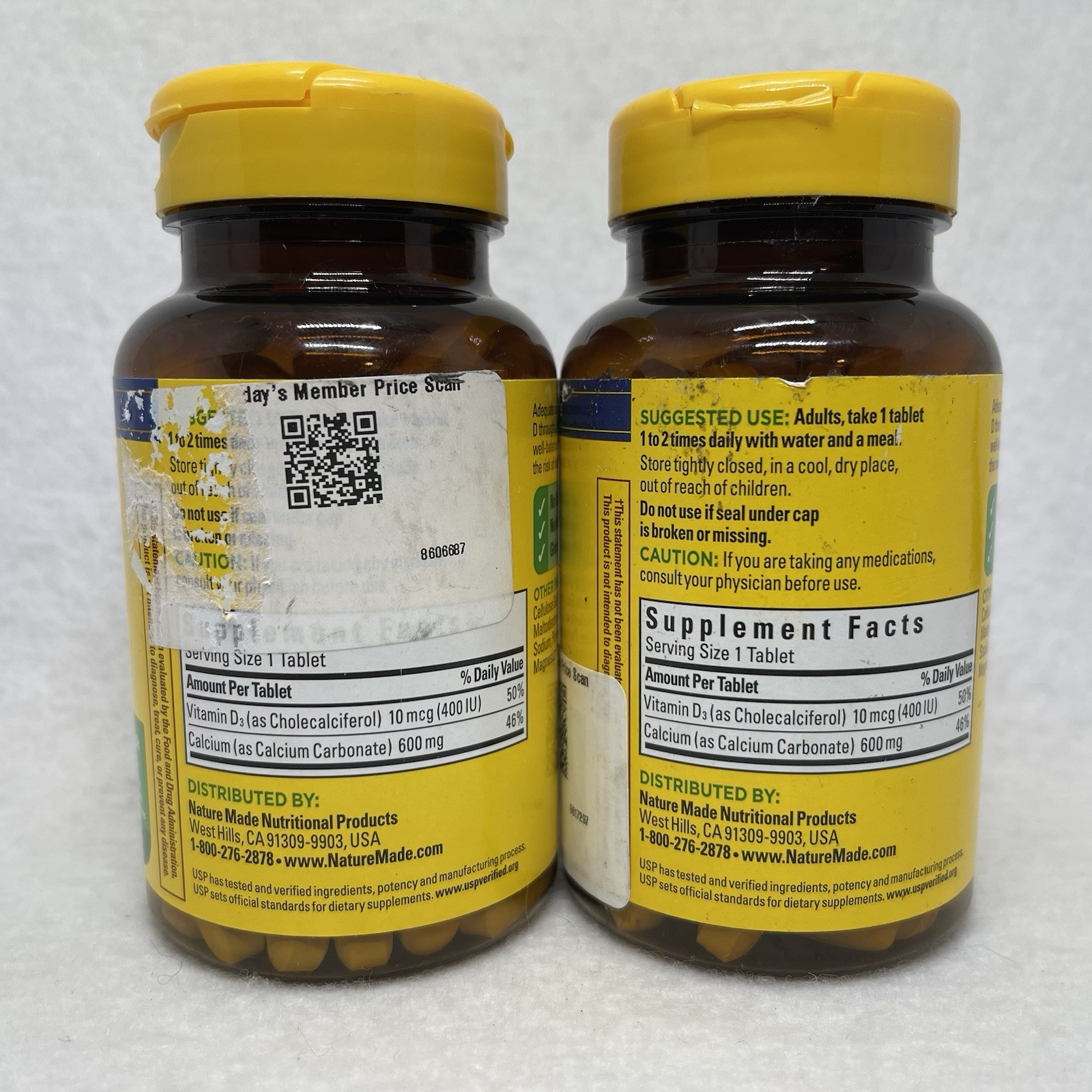 2 Nature Made Calcium W/ Vitamin D3 600mg 120 Tabs Each (240 Total) EXP 1/27