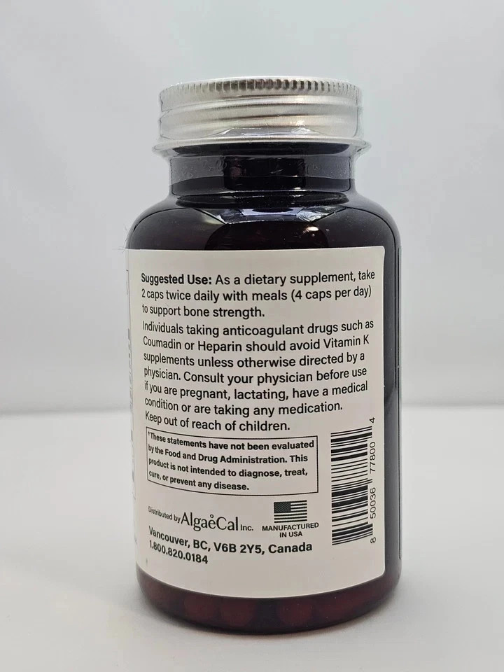 AlgaeCal Plus Stronger Bones Veggie Capsules Dietary Supplement Algae Cal 120Ct