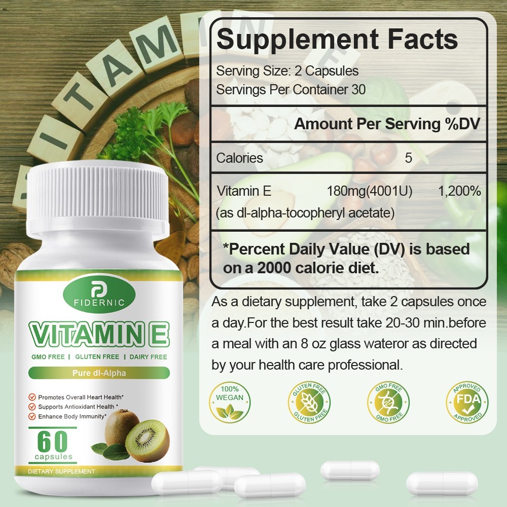 400IU 180mg Natural Vitamin E Capsules Antioxidant Anti-Aging Skin Care，60 pills
