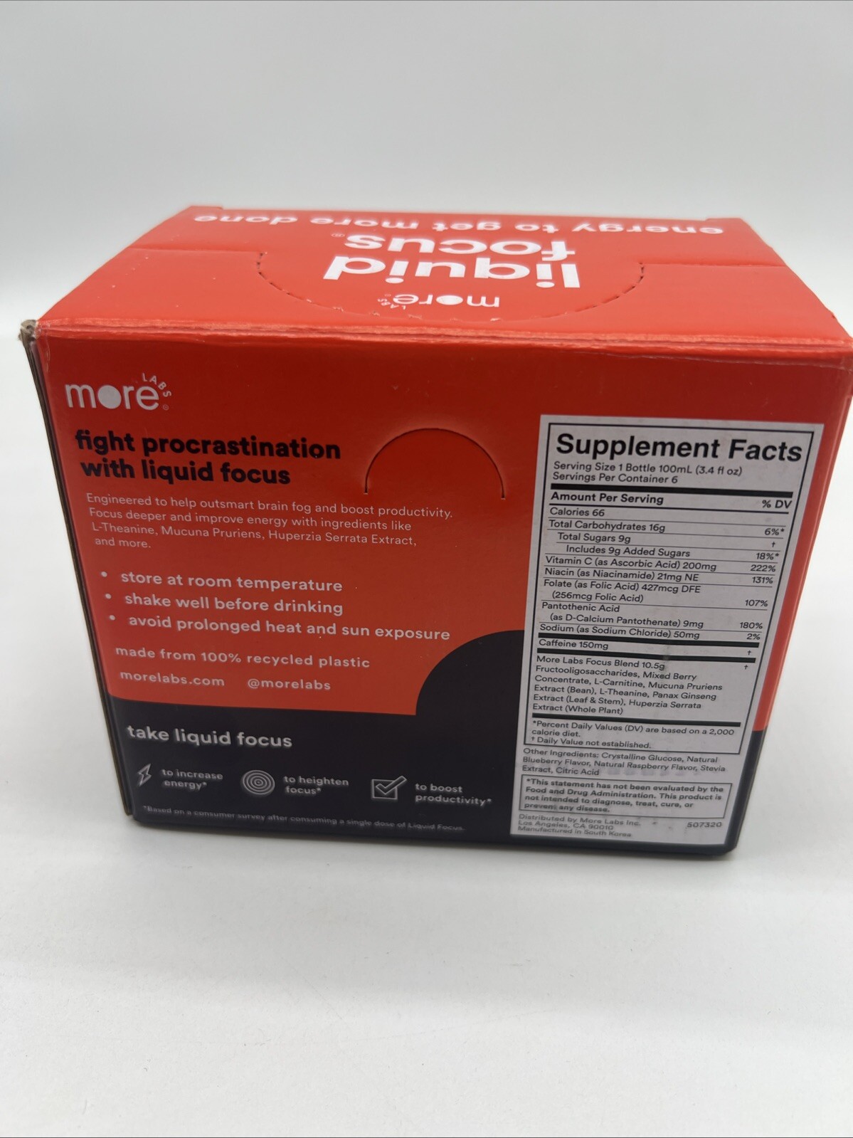 More Labs Liquid Focus Berry Flavored Supplement 3.4 Fl Oz (Pack of 6)